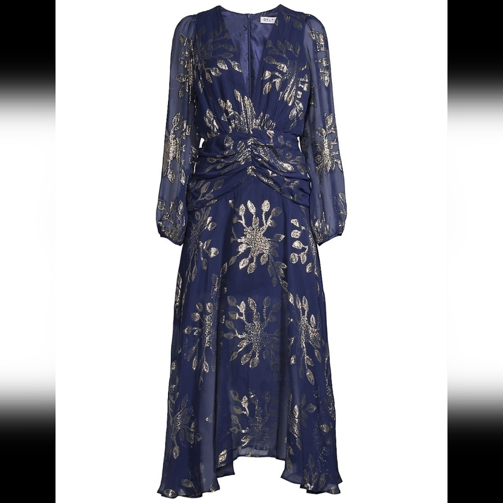 *SOLD* NWT ANTHRO | $528 Delfi Lizette Ruched Silk Chiffon Dress - Picture 6 of 7